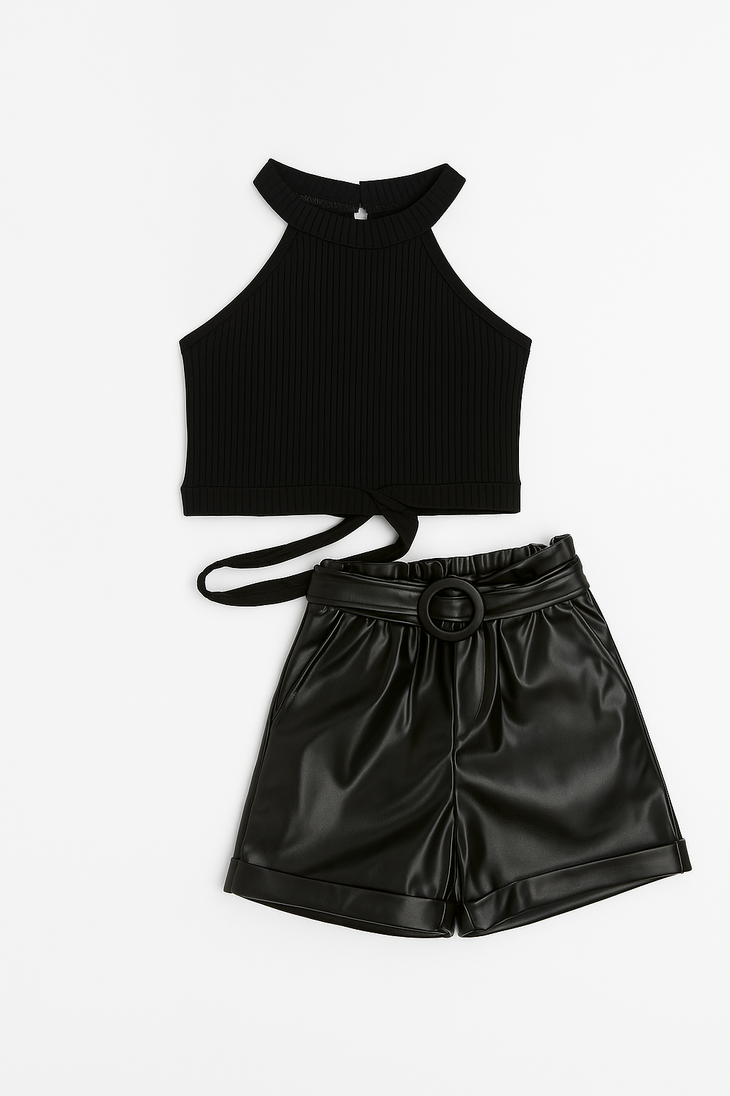 Midnight Noir Halter & Belted Short Set