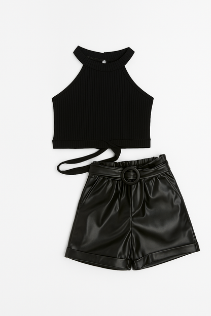 Midnight Noir Halter & Belted Short Set