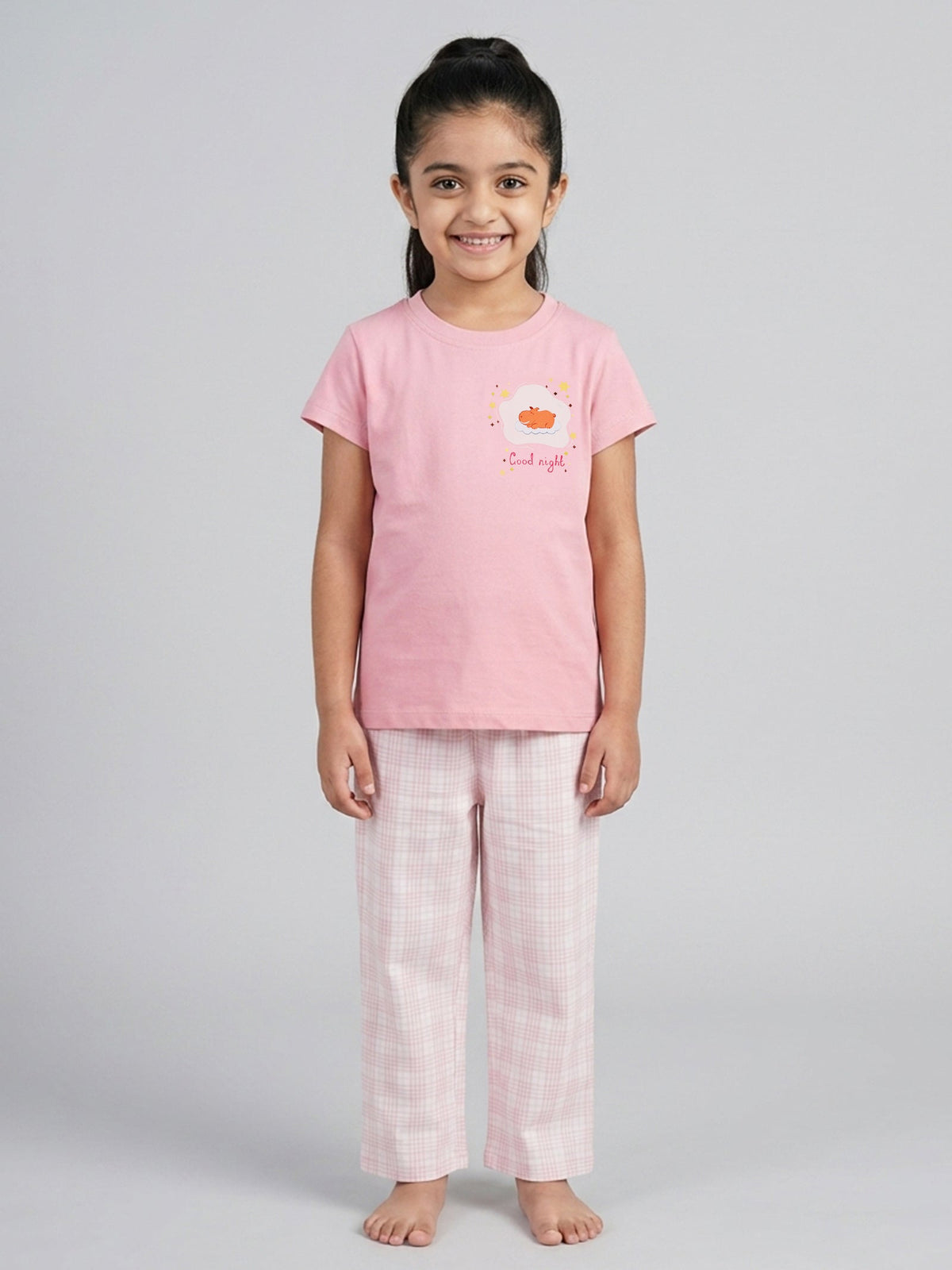 Peach brand night suit for girls pajama and tshirt pink sleep wear