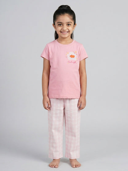 Peach brand night suit for girls pajama and tshirt pink sleep wear