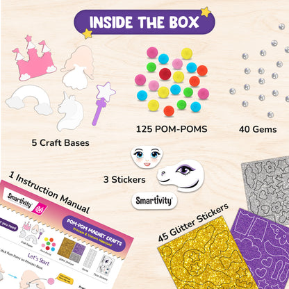 Smartivity POM POM MAGNET CRAFTS - Princess and Unicorn Magicland STEM Toy for Kids 4+