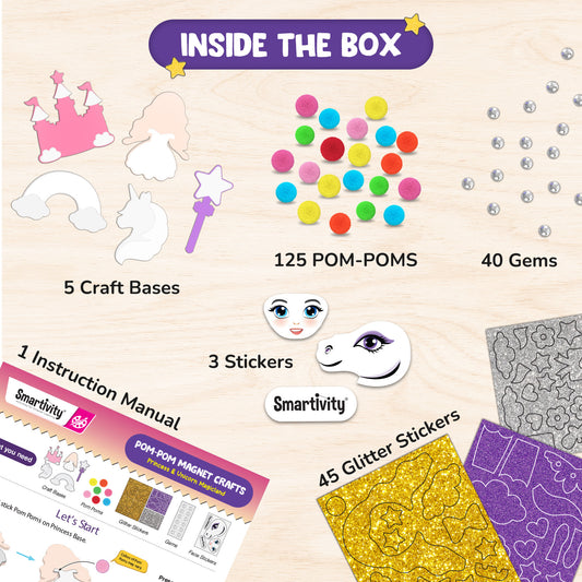 Smartivity POM POM MAGNET CRAFTS - Princess and Unicorn Magicland STEM Toy for Kids 4+