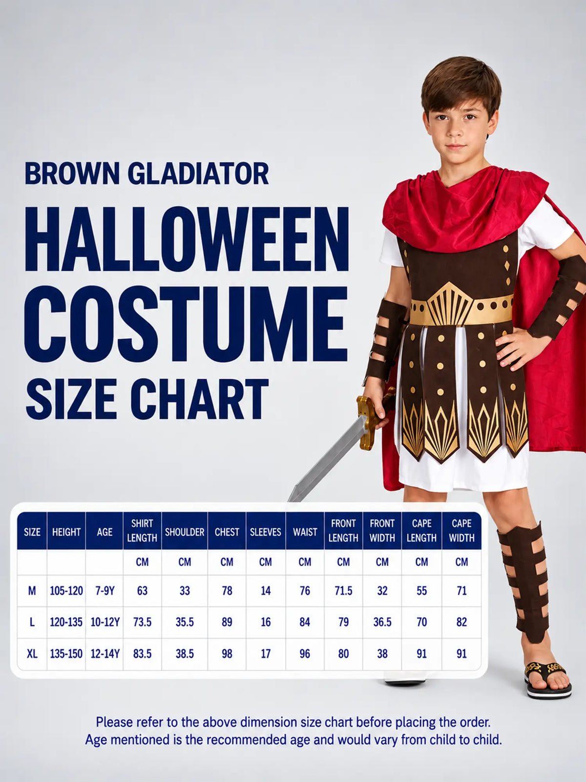 Brown Gladiator kids' Halloween costume