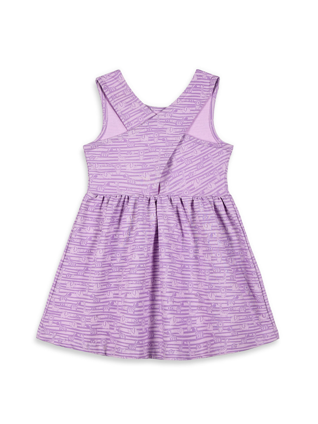Animals in a Line Cross Back Dress for Girls (Pastel Purple)
