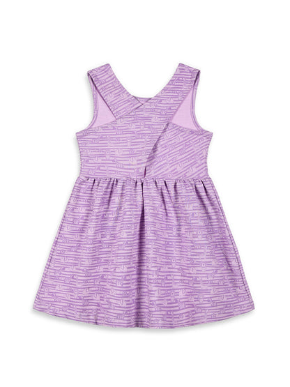 Animals in a Line Cross Back Dress for Girls (Pastel Purple)