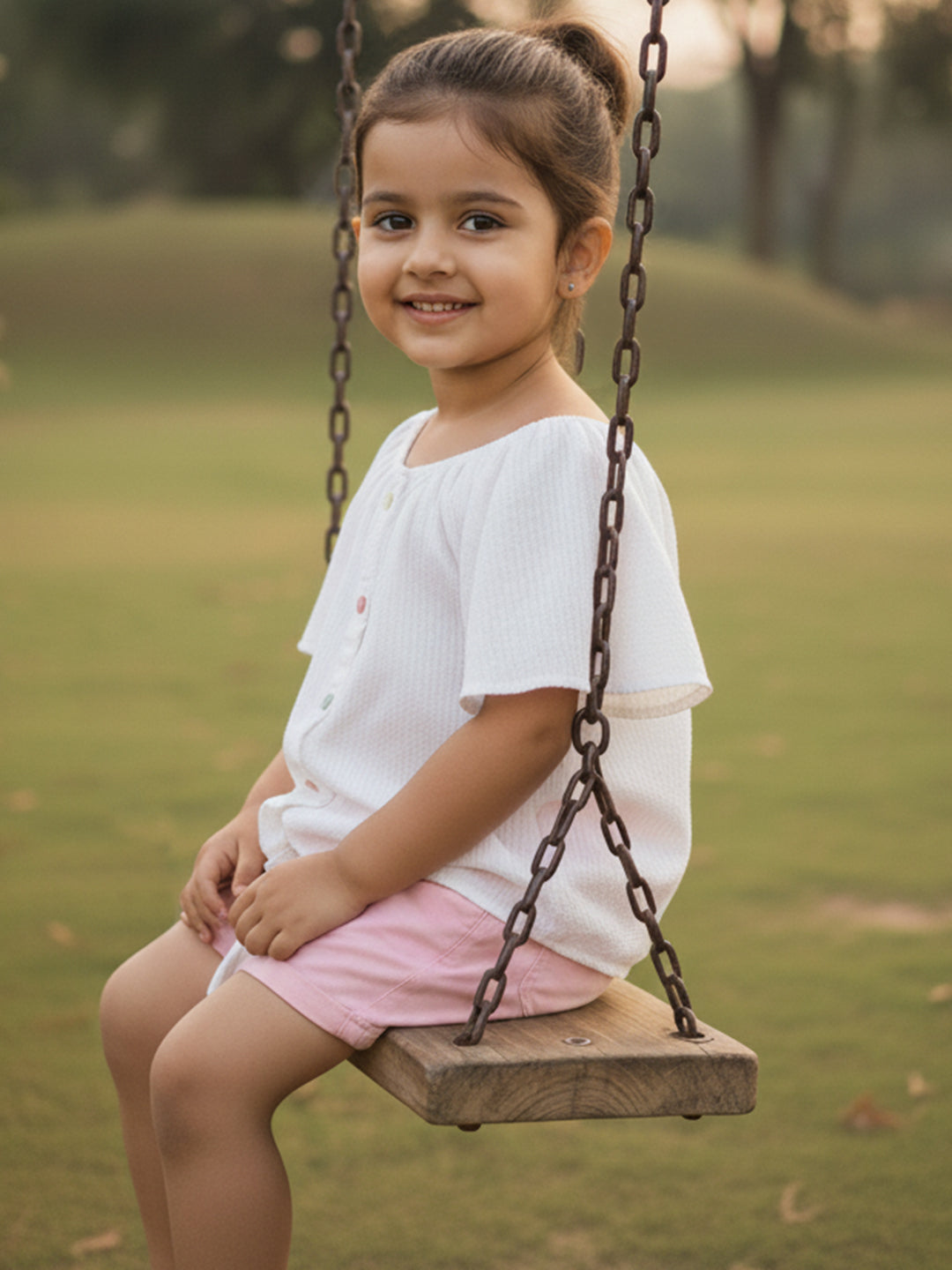 Seersucker Knot & Pop Tie-Up Top for Girls (White)
