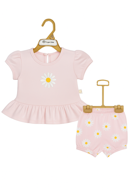 Daisy Daydream Ruffle‑Hem Tee & Shorts Set