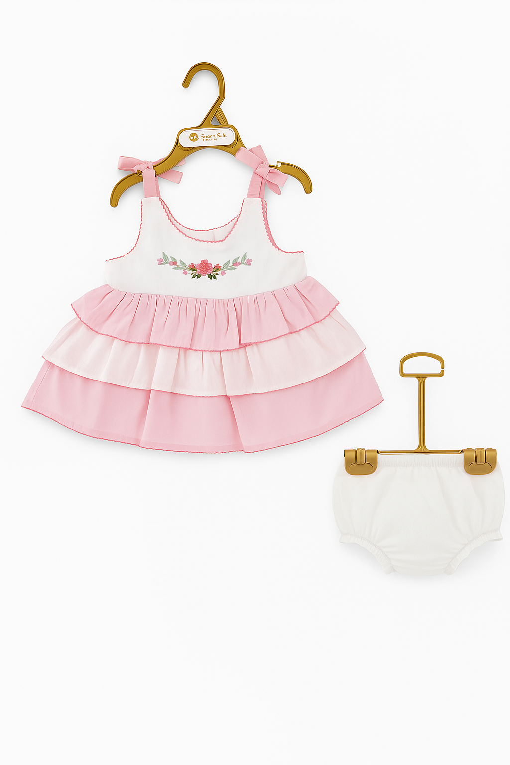 Garden Garland Tie‑Strap Tiered Dress & Diaper‑Cover Set