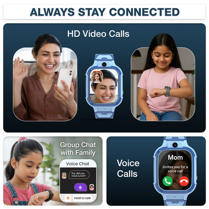 Sekyo Carepal Pro 4G Calling Smartwatch for Kids (Boys & Girls) | Video Call, GPS Tracker, SOS Emergency, Safe Zone Alert, Family Chat | SIM Support | App Control, Habit Coach, Math Games, Pedometer