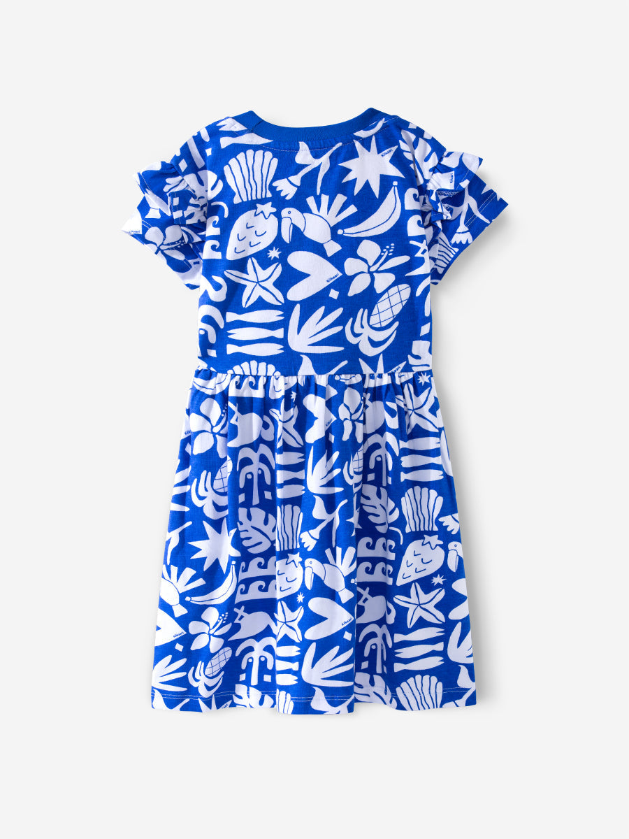 Abstract Paradise Premium Ruffle Sleeve Dress