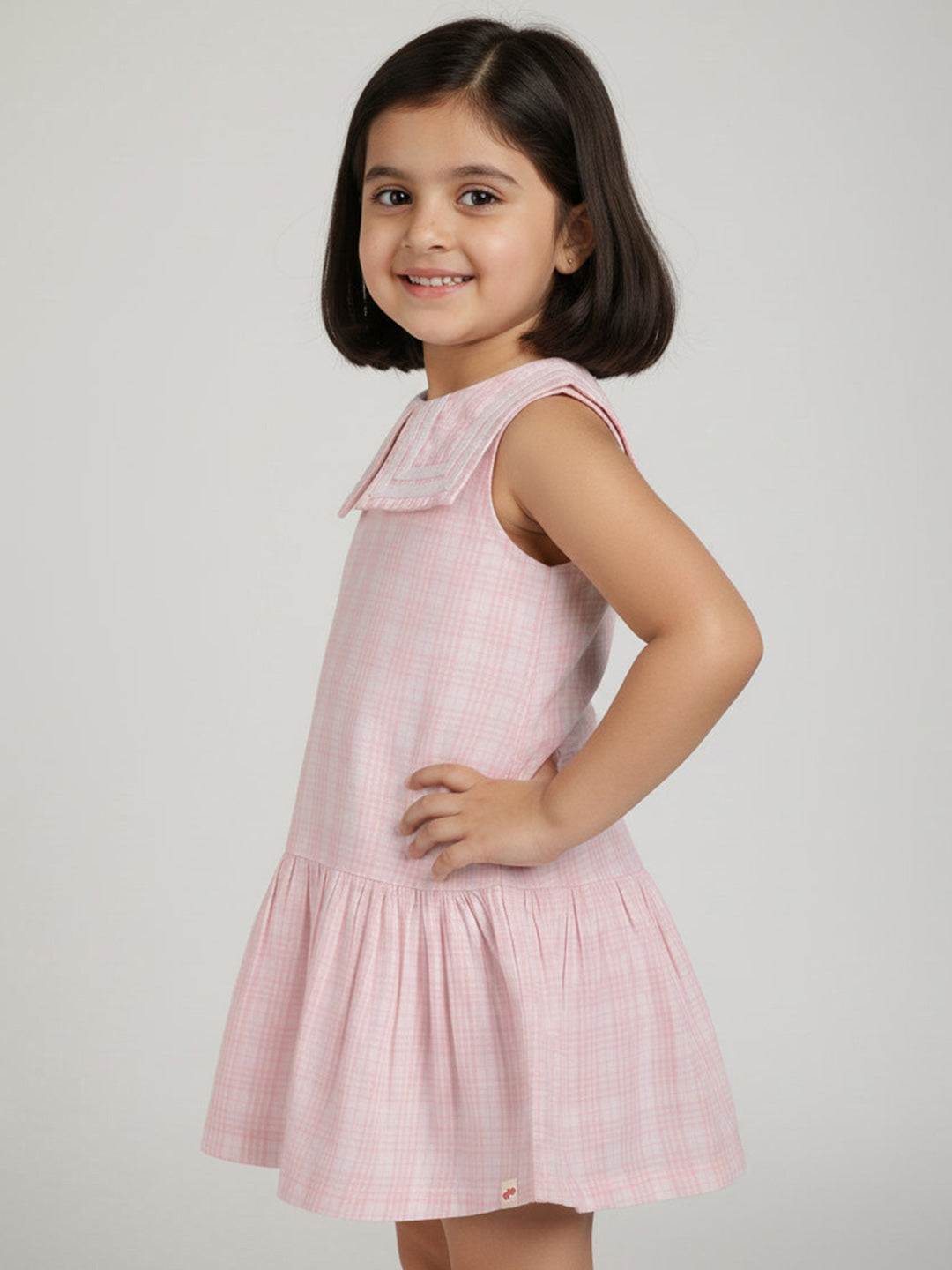 Peterpan Checked Sleeveless Dress for Girls (Pink)