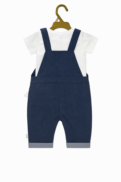 Bronto Buddy Organic Denim Shortall Dungaree & T-Shirt Set