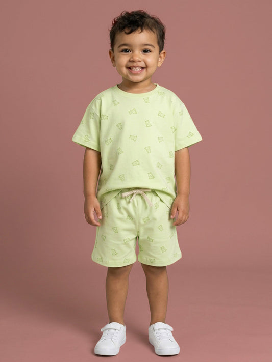 Peach Signature Oversized Coord Set for Kids (Lime Green)