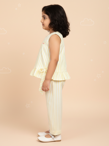 Yellow Pop and Bow Striped Coord Set for Girls
