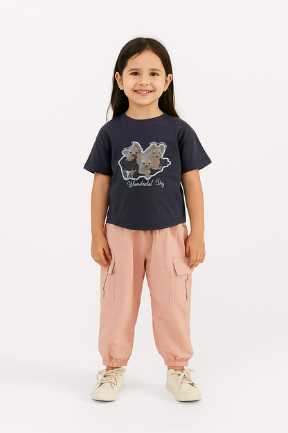 Wanderlust Pups Outfit Combo – Tee & Cargo Jogger Set with Backpack & Bottle