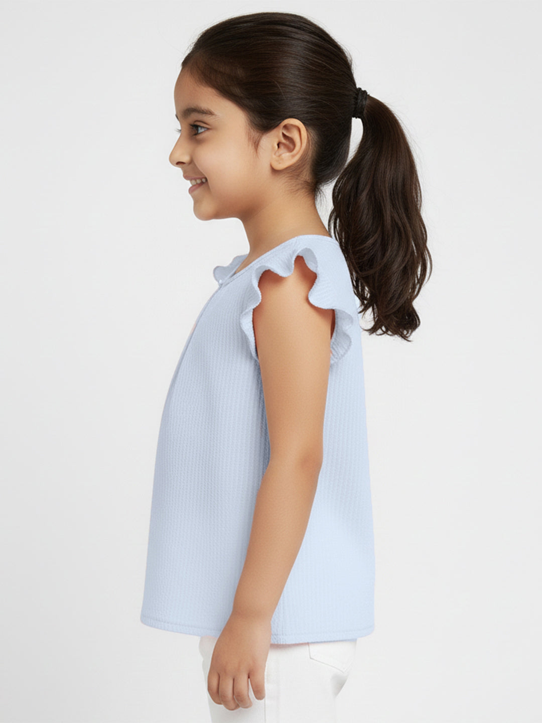 Pastel Hues Cotton Seersucker Top (Blue)