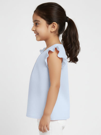Pastel Hues Cotton Seersucker Top (Blue)