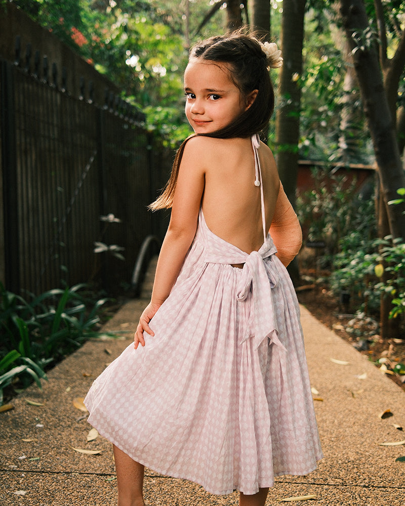 Bloom dress in lilac rhombus