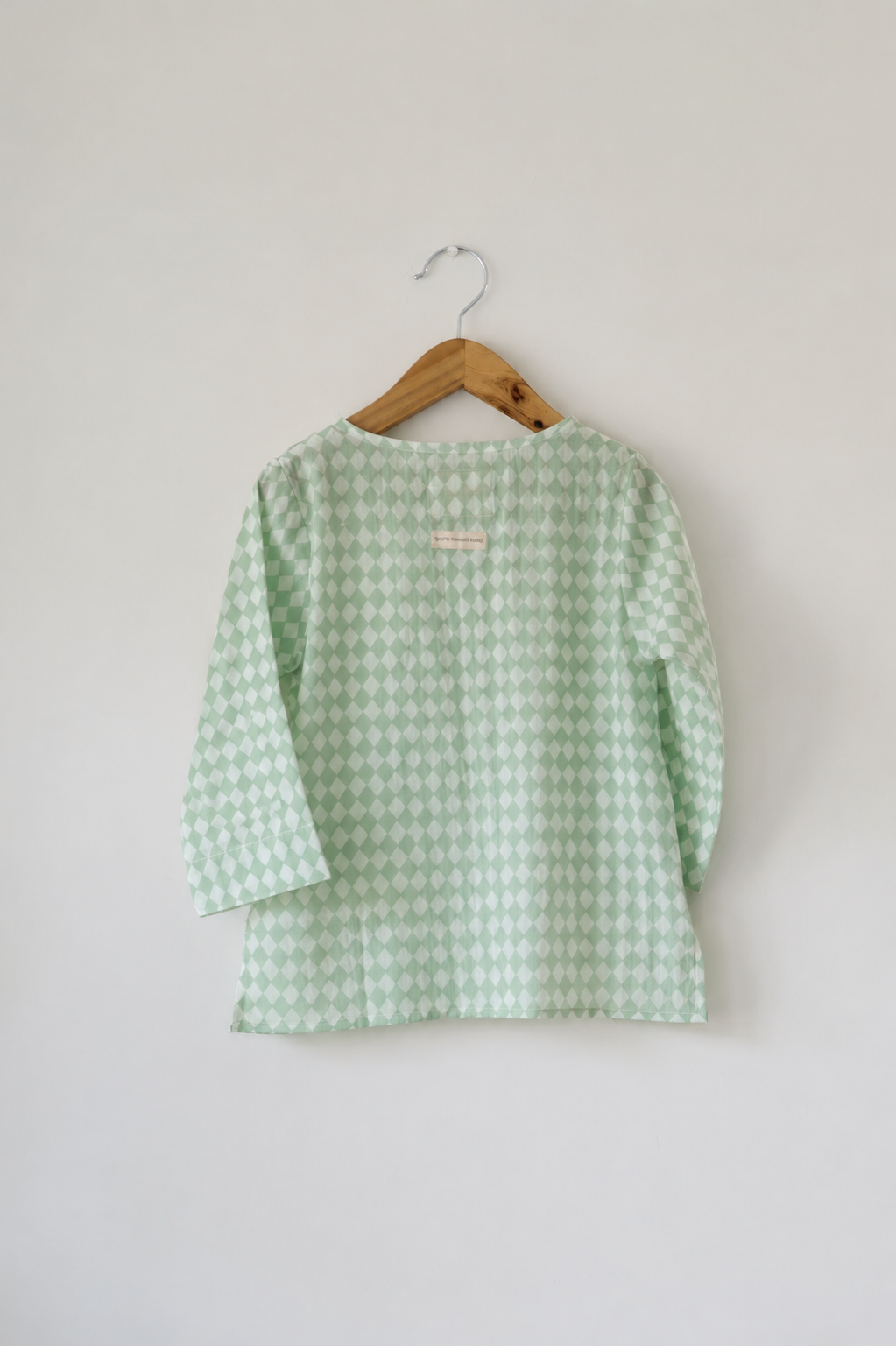 Sleepover party kids unisex kurta in sage green rhombus