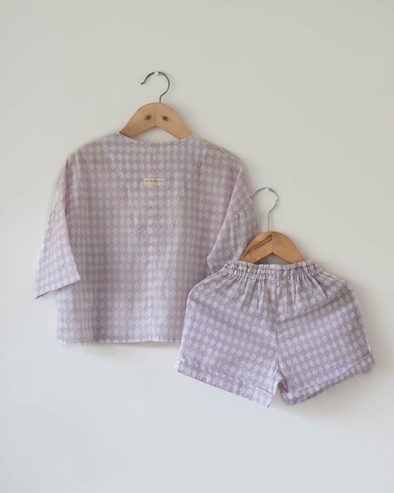 Shared Secrets co-ord in lilac rhombus