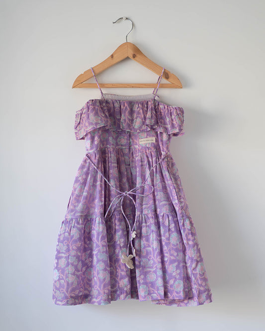 Fool's paradise dress in purple butterfly blockprint
