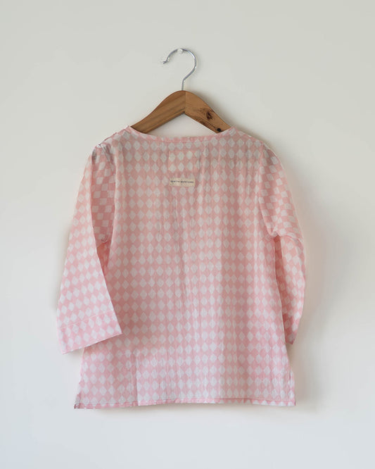 Sleepover party kids unisex kurta in blush pink rhombus