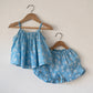 Blossom powder blue spaghetti top shorts set