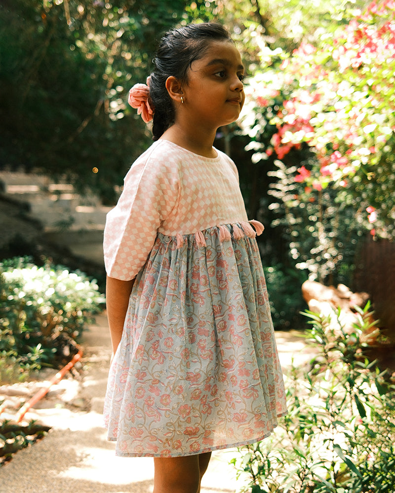 Tassel dress in sky blue butterfly
