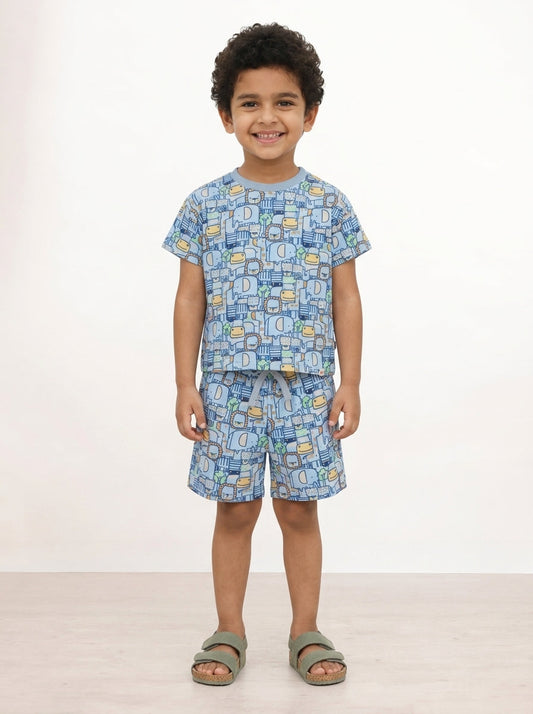 Jungle Friends Oversized Coord Set for Boys (Blue)