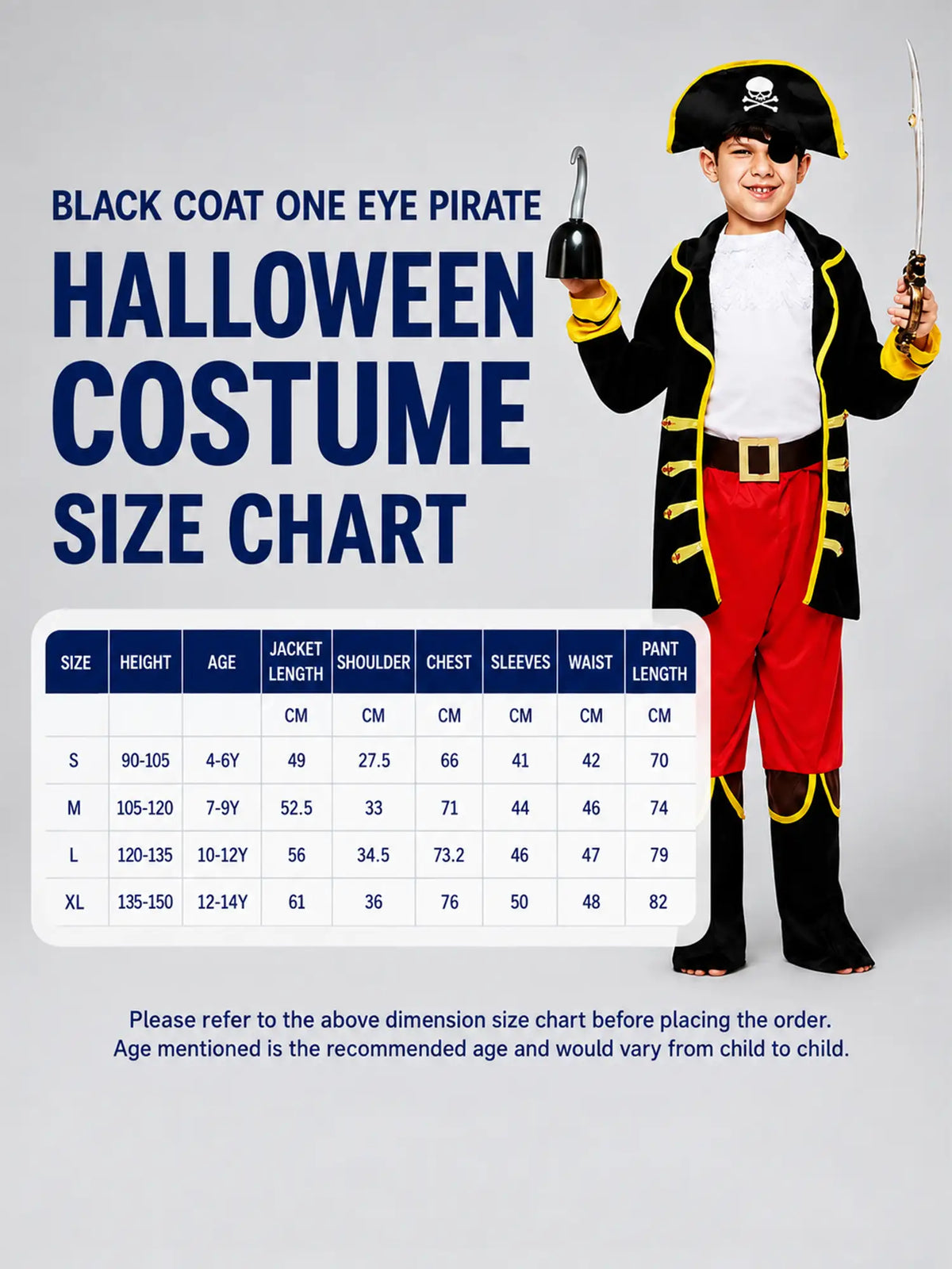 Black Coat one eye Pirate kids' Halloween costume