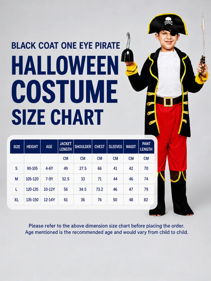 Black Coat one eye Pirate kids' Halloween costume