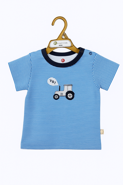 Yo! Tractor Organic Stripe Tee & Denim Short Set