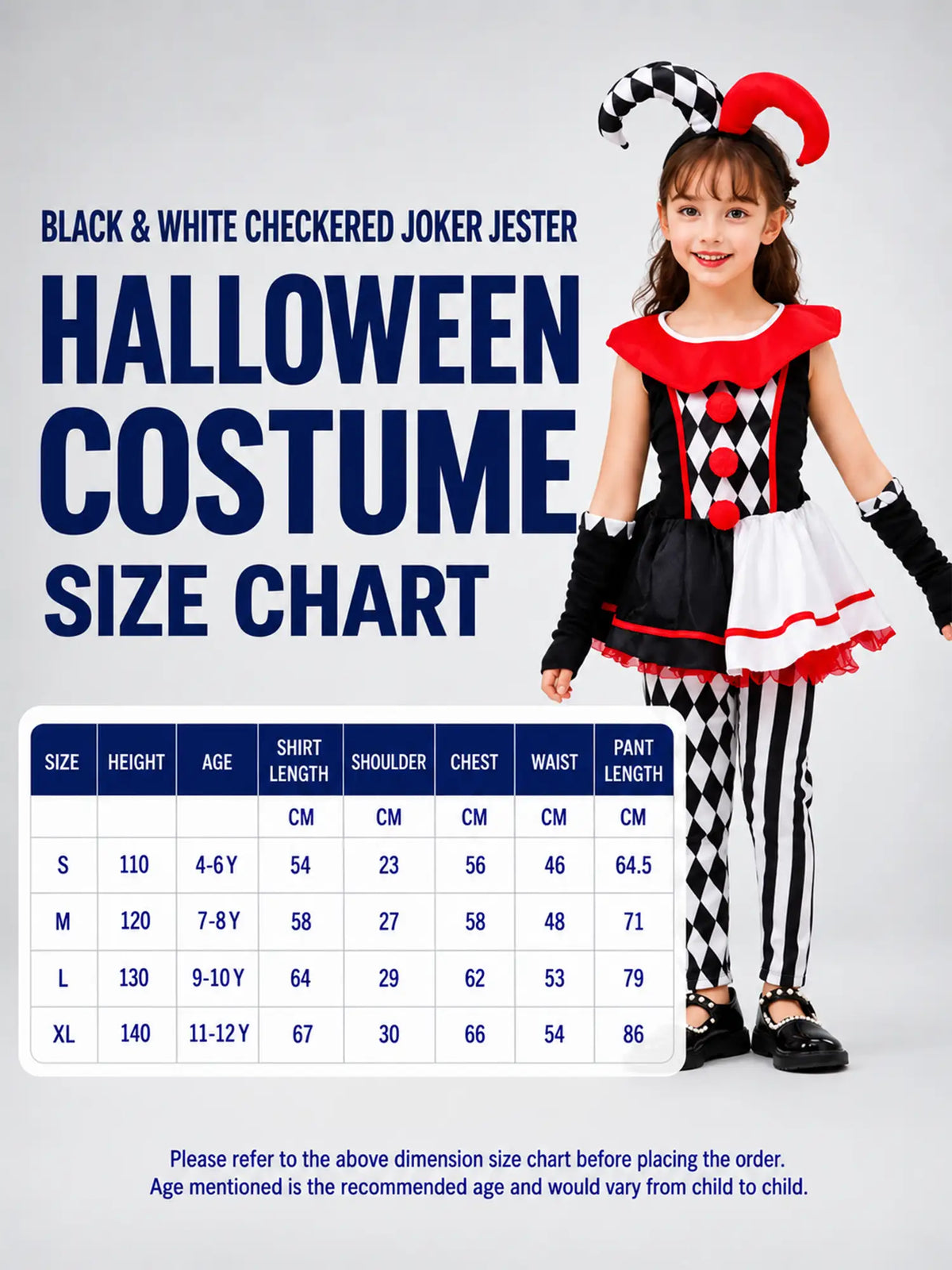 Black & White checkered Joker Jester kids' Halloween costume