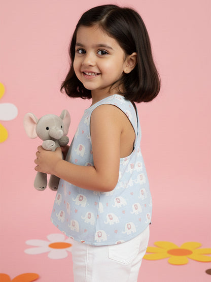 Blue Elephant Cross Back Top for Girls