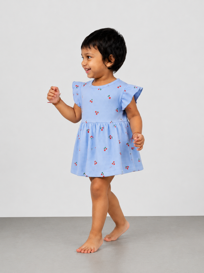 Blue Cherry Flutter Dress