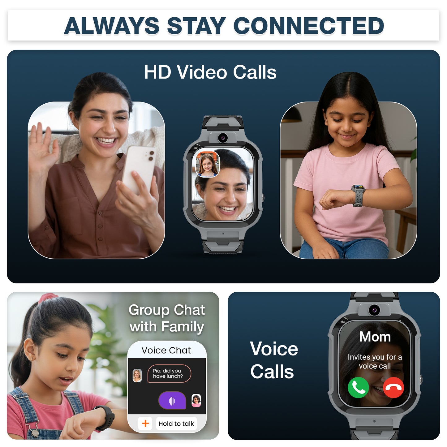 Sekyo Carepal Pro 4G Calling Smartwatch for Kids (Boys & Girls) | Video Call, GPS Tracker, SOS Emergency, Safe Zone Alert, Family Chat | SIM Support | App Control, Habit Coach, Math Games, Pedometer