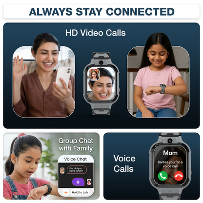 Sekyo Carepal Pro 4G Calling Smartwatch for Kids (Boys & Girls) | Video Call, GPS Tracker, SOS Emergency, Safe Zone Alert, Family Chat | SIM Support | App Control, Habit Coach, Math Games, Pedometer