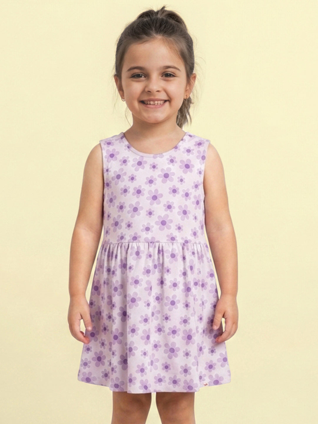 Floral Bloom Cross Back Dress for Girls (Purple)
