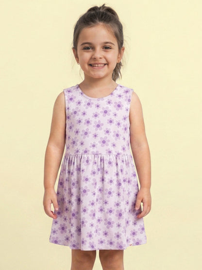 Floral Bloom Cross Back Dress for Girls (Purple)