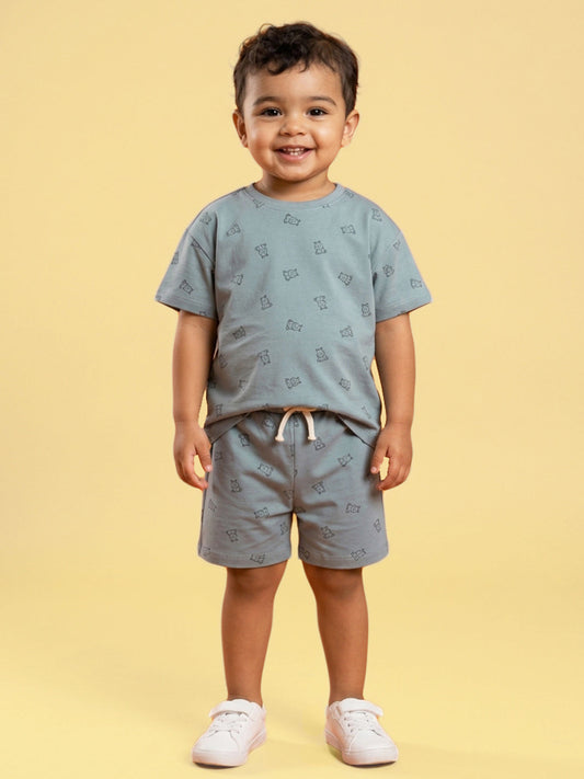 Peach Signature Oversized Coord Set for Kids (Blue)