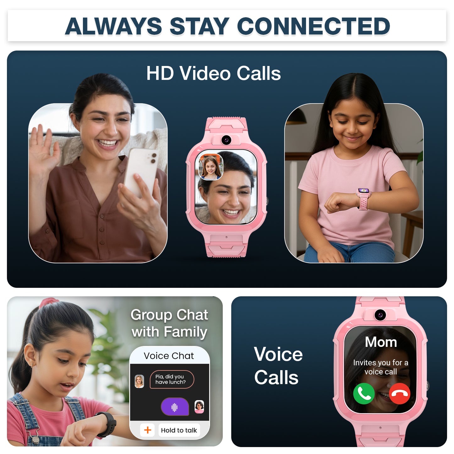 Sekyo Carepal Pro 4G Calling Smartwatch for Kids (Boys & Girls) | Video Call, GPS Tracker, SOS Emergency, Safe Zone Alert, Family Chat | SIM Support | App Control, Habit Coach, Math Games, Pedometer