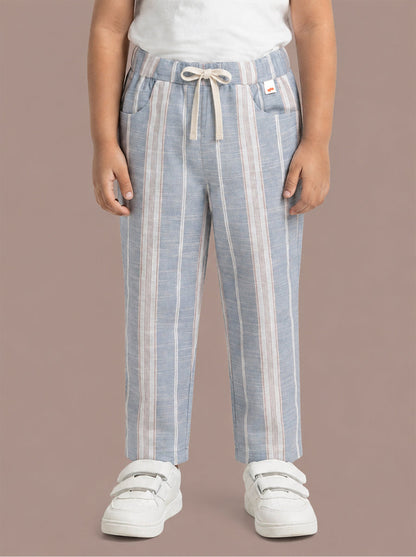 Blue striped trouser wide leg for boys kids fashion cotton linen premium pant affordable