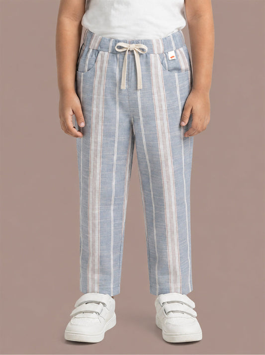 Blue striped trouser wide leg for boys kids fashion cotton linen premium pant affordable