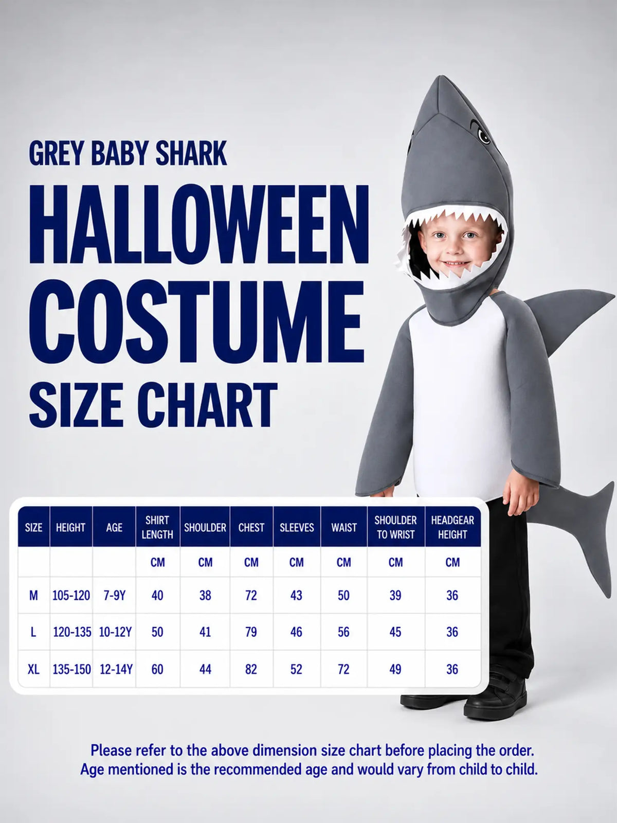 Grey Baby Shark kids' Halloween costume