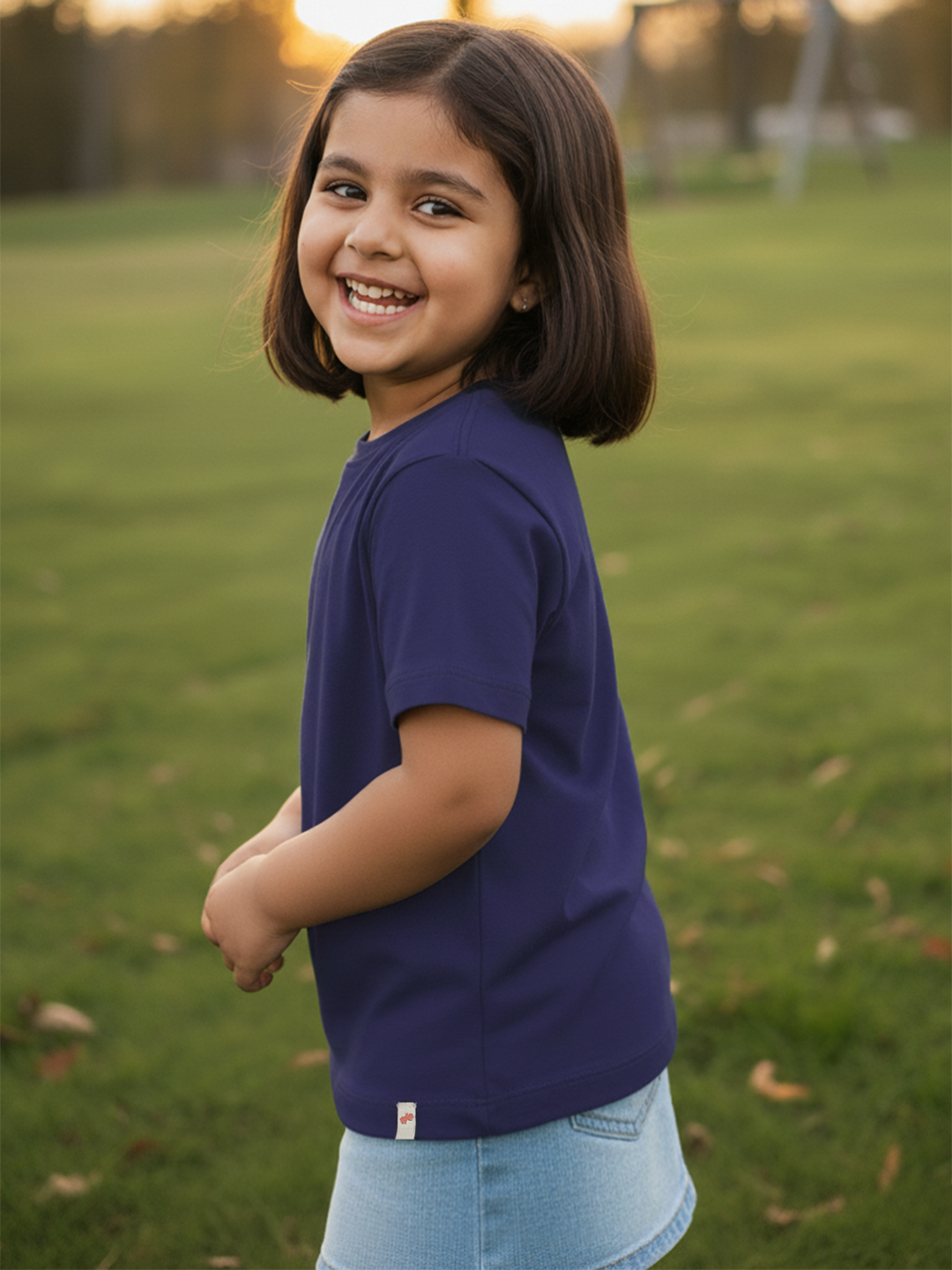 Everyday Basics: 100% Cotton T-shirt For Girls (Navy Blue)