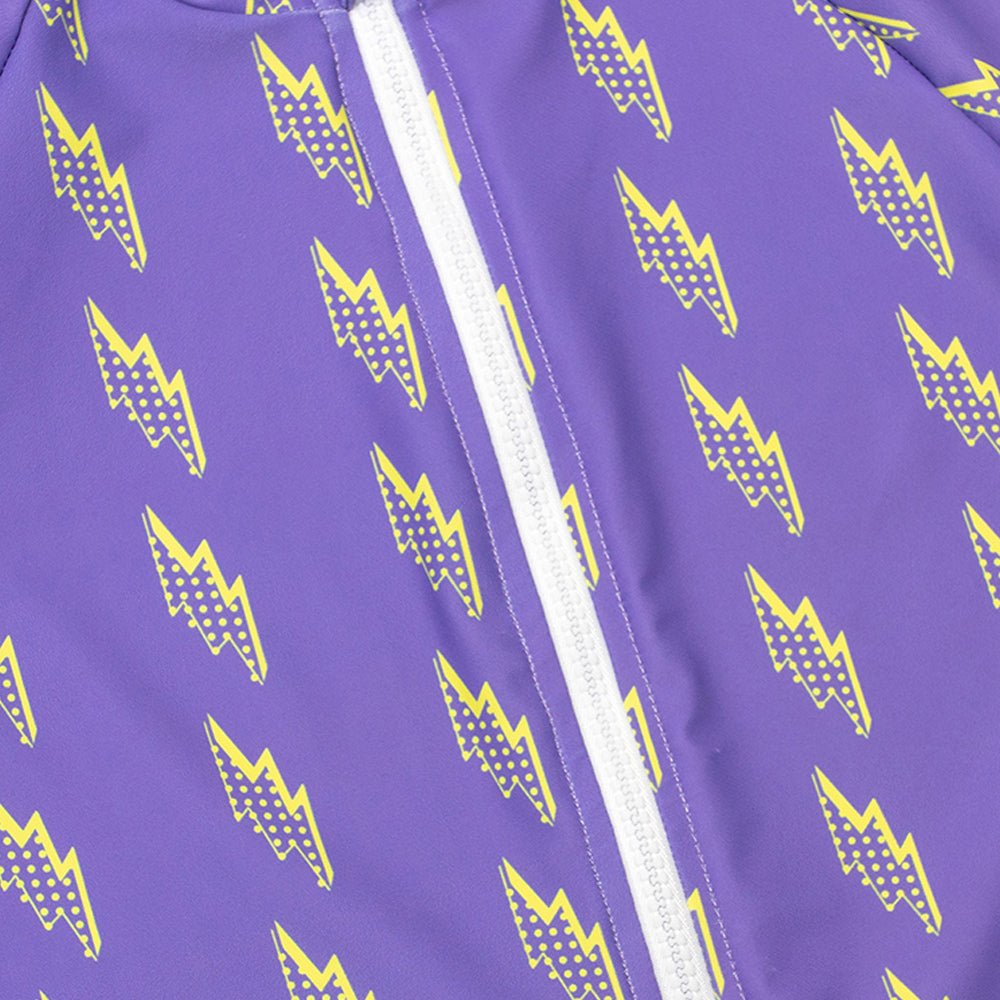 3 pcs Purple ThunderBolt Matching Top,leggings & Jacket style Swimwear set for Pre Teens & Teens - Little Surprise Box3 pcs Purple ThunderBolt Matching Top,leggings & Jacket style Swimwear set for Pre Teens & Teens