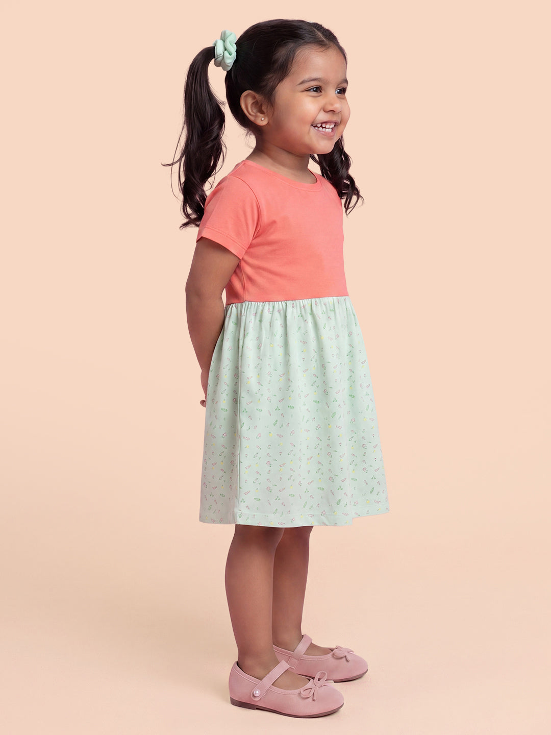 Floral Fun Super Soft Dress for Girls (Pink and Green)