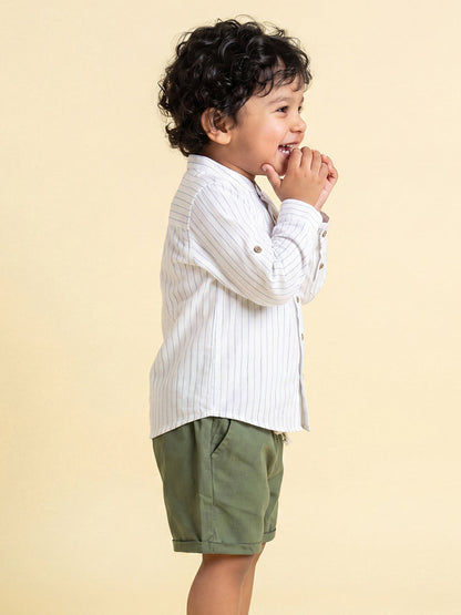 The Timeless Roll-up Sleeve Shirt for Boys (White with Blue Stripes)