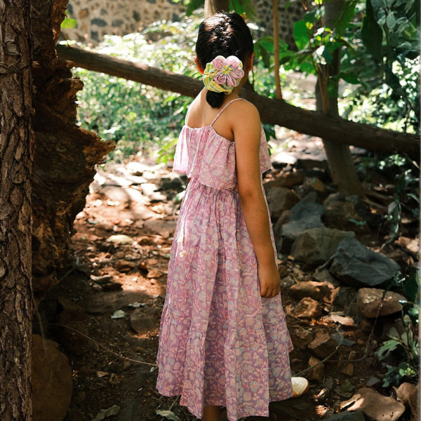 Fool's paradise dress in purple butterfly blockprint