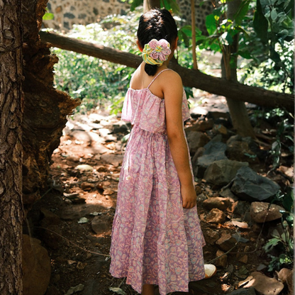 Fool's paradise dress in purple butterfly blockprint
